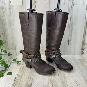 DURANGO Crush Boots Western Cowboy Biker DRD0073 Ankle Belt Brown Women's 7.5 M